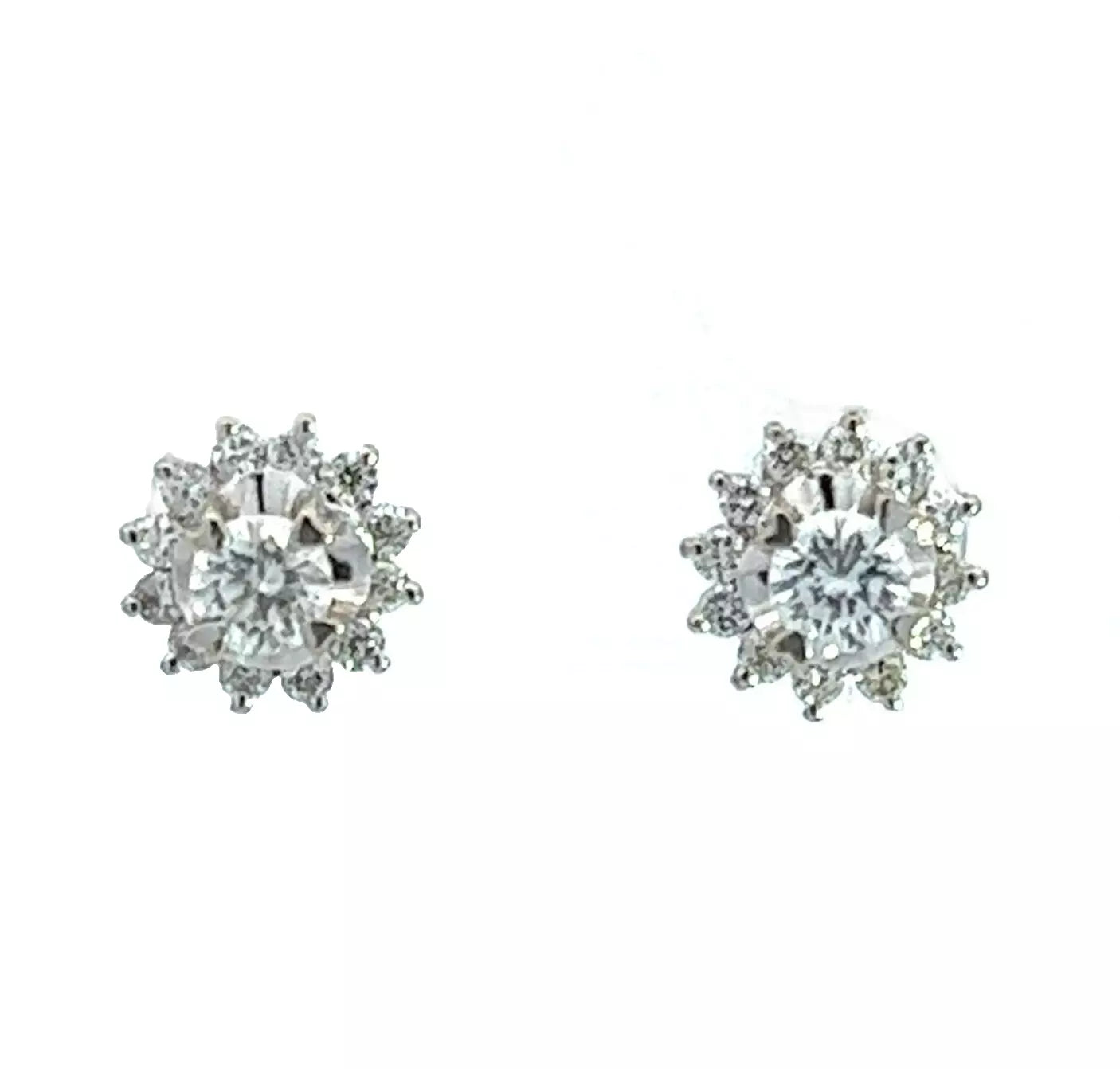 18Ct White Gold 1 Carat TW Diamond Cluster Stud Earrings