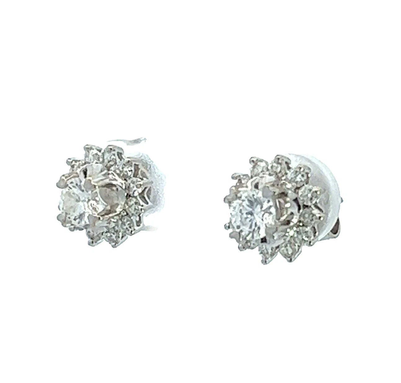 18Ct White Gold 1 Carat TW Diamond Cluster Stud Earrings