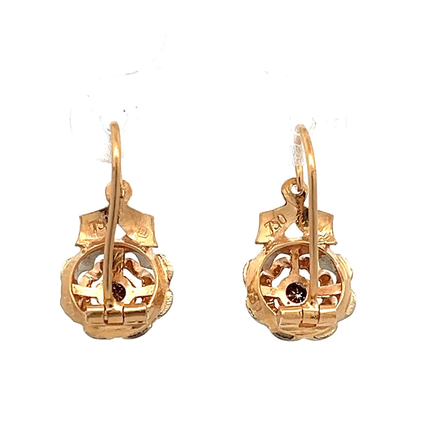 18Ct Two-Toned Gold Vintage CZ Lever Earrings