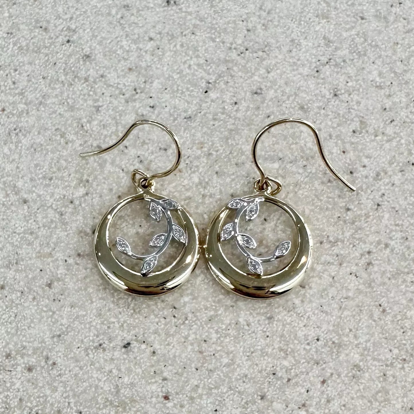 10Ct Two-Toned Gold Diamond Set Vine Dangle/Drop Earrings