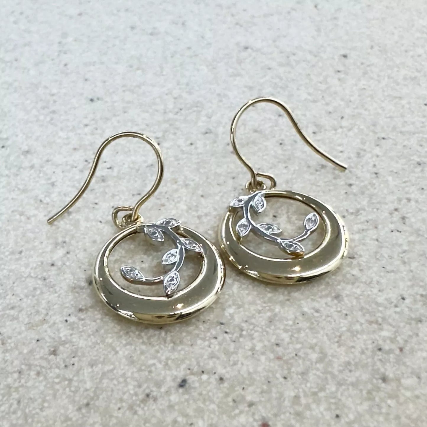 10Ct Two-Toned Gold Diamond Set Vine Dangle/Drop Earrings