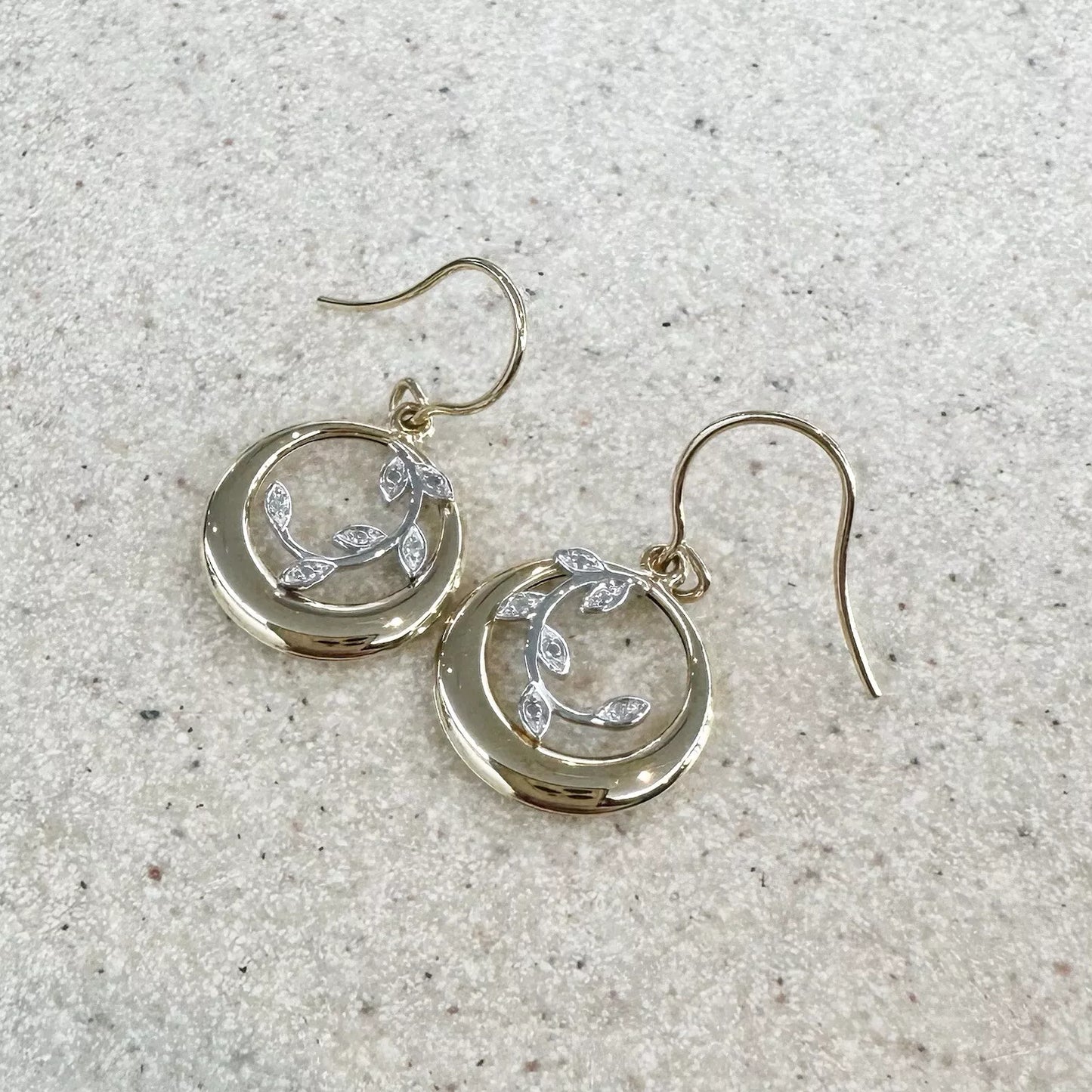 10Ct Two-Toned Gold Diamond Set Vine Dangle/Drop Earrings