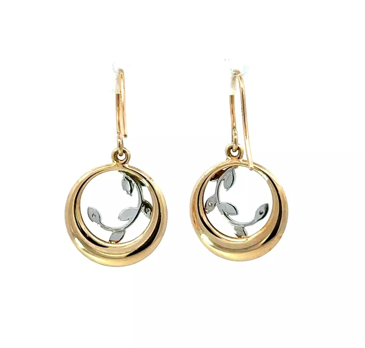 10Ct Two-Toned Gold Diamond Set Vine Dangle/Drop Earrings