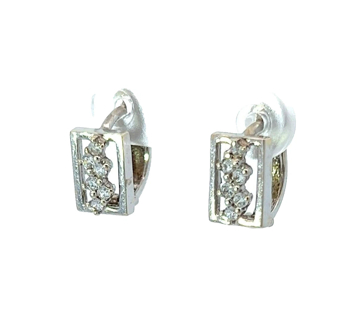 18Ct White Gold CZ Huggie Hoop Earrings