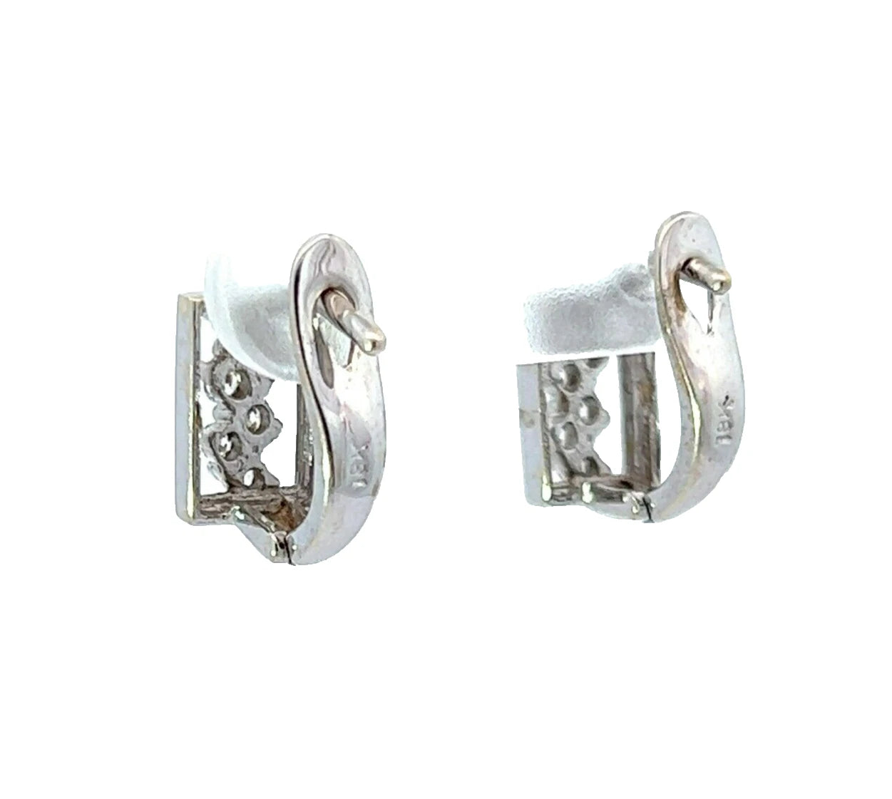 18Ct White Gold CZ Huggie Hoop Earrings