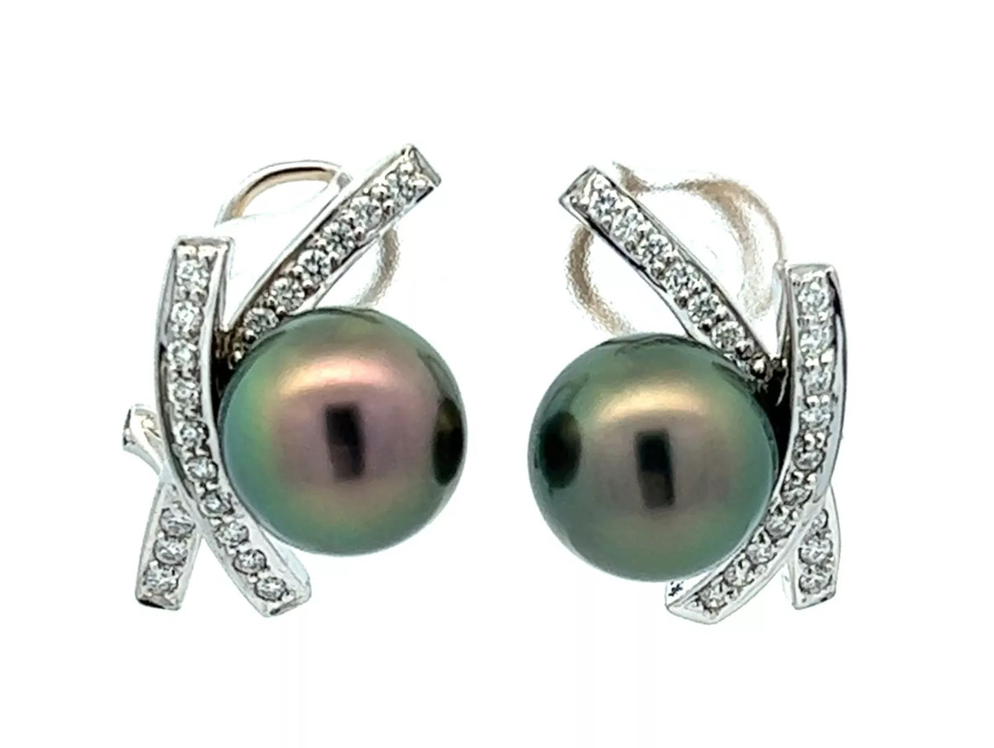 18Ct White Gold Diamond & Tahitian Pearl Pendant & Earring Set - 0.55 Carat TDW