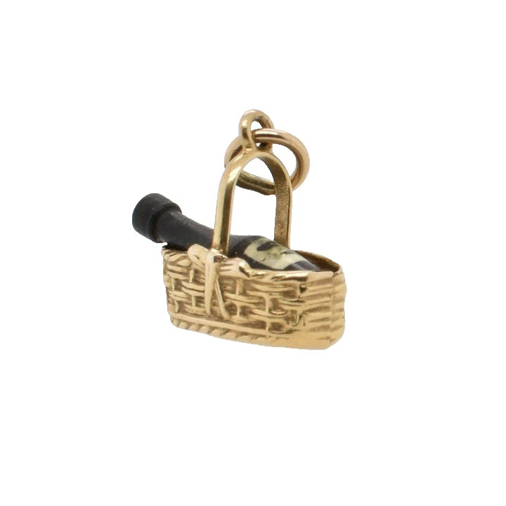 9Ct Yellow Gold Vintage Georg Jensen 1970 London Wine Bottle in Pouring Basket