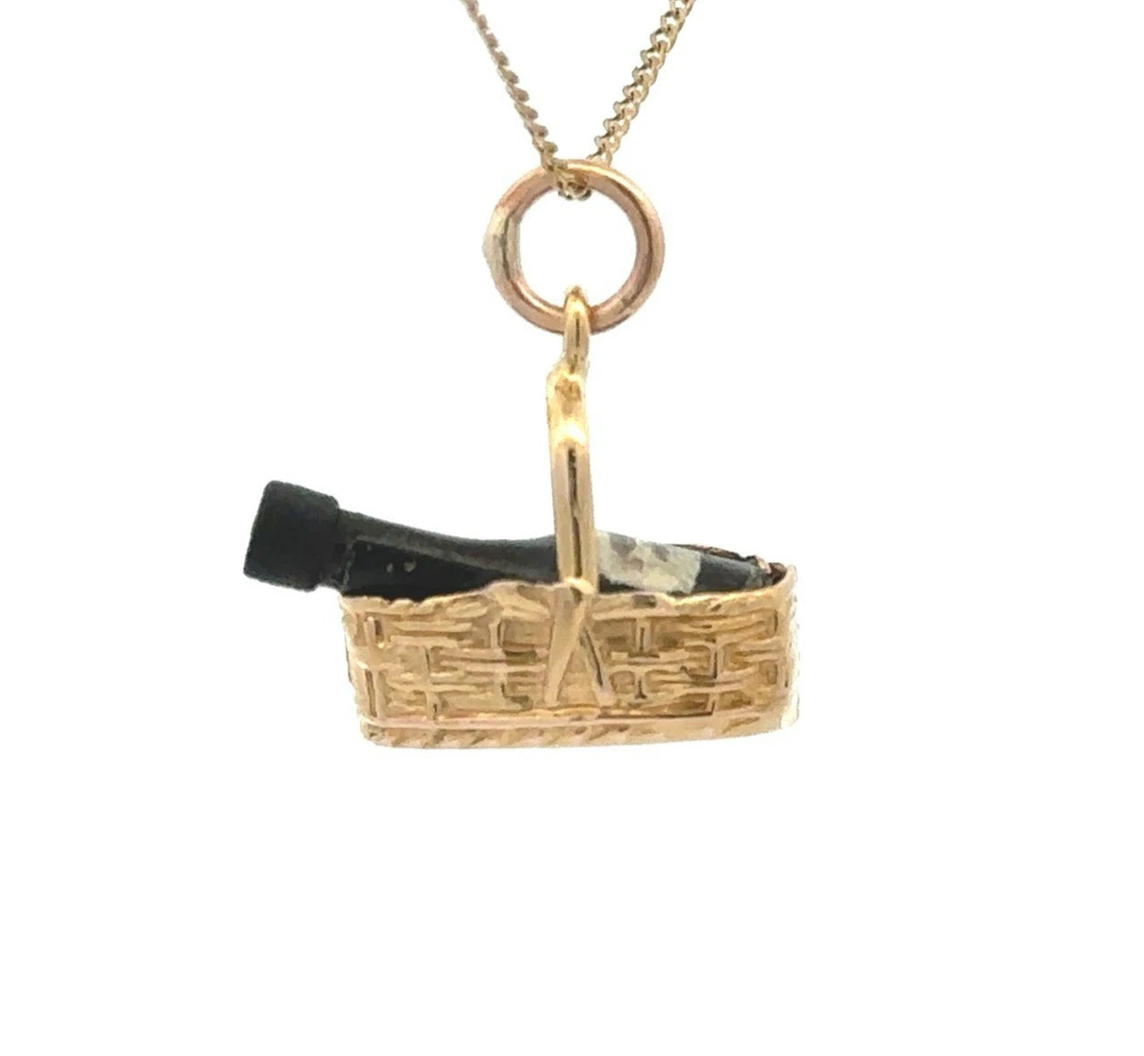 9Ct Yellow Gold Vintage Georg Jensen 1970 London Wine Bottle in Pouring Basket