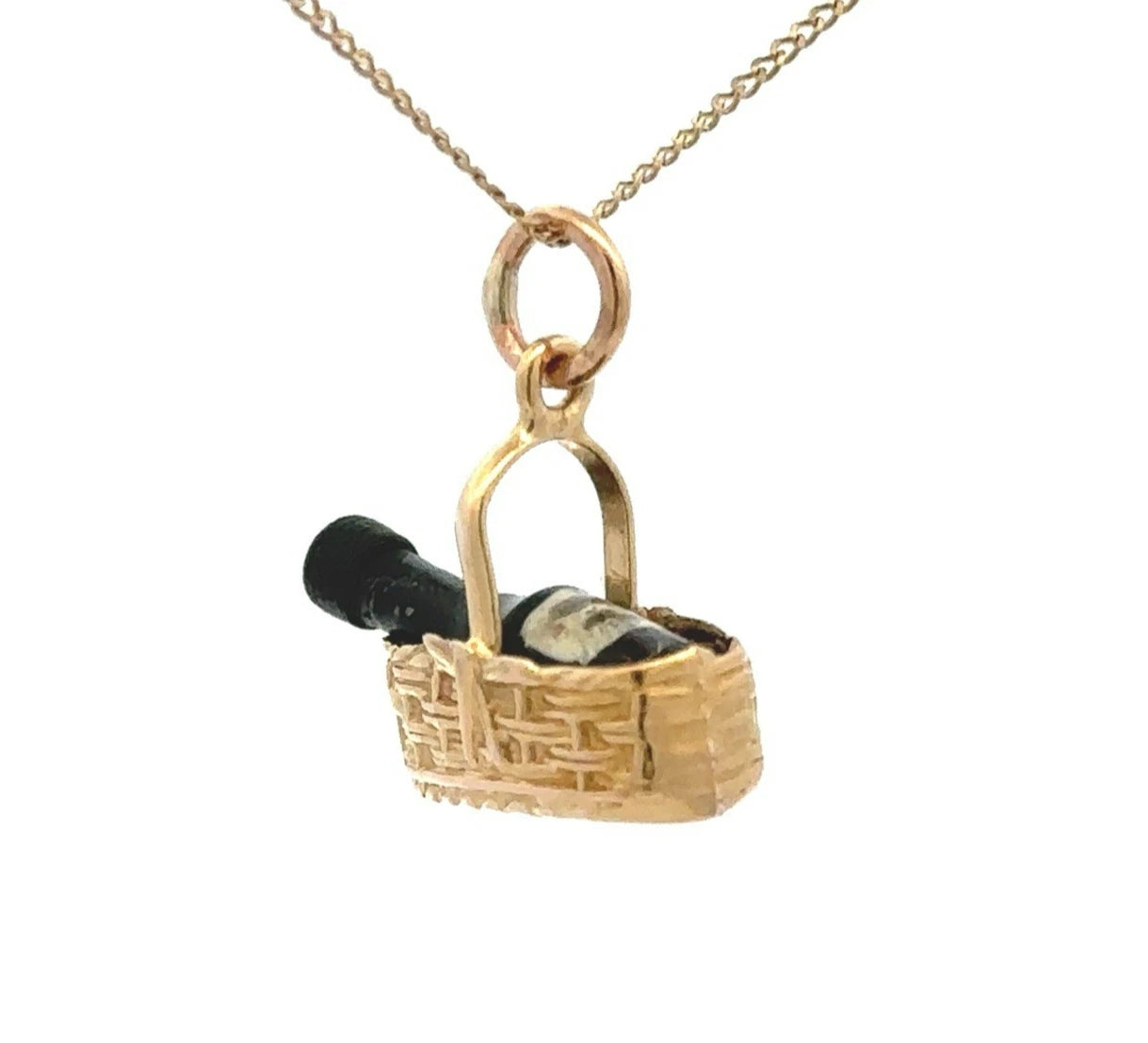 9Ct Yellow Gold Vintage Georg Jensen 1970 London Wine Bottle in Pouring Basket