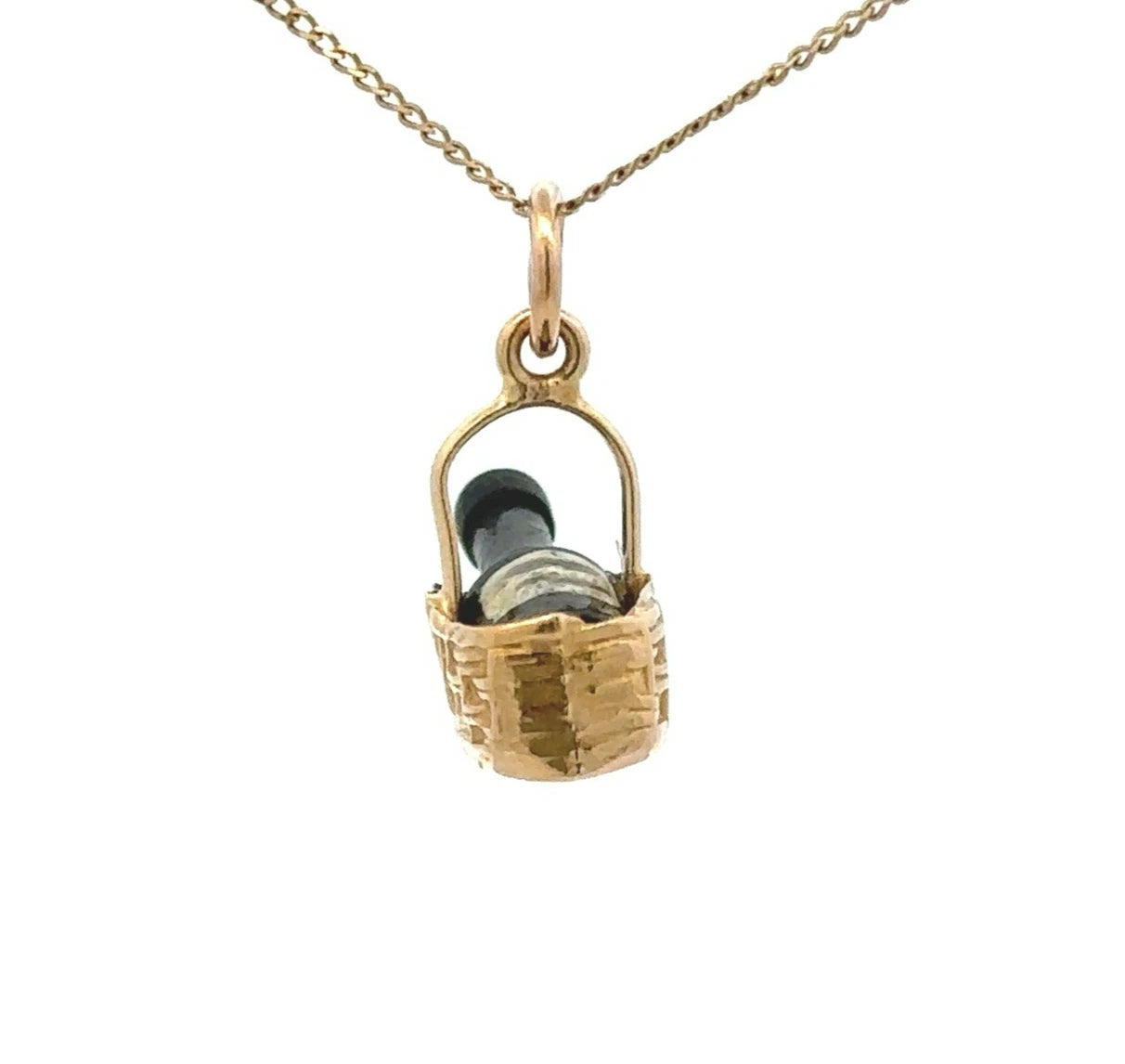 9Ct Yellow Gold Vintage Georg Jensen 1970 London Wine Bottle in Pouring Basket