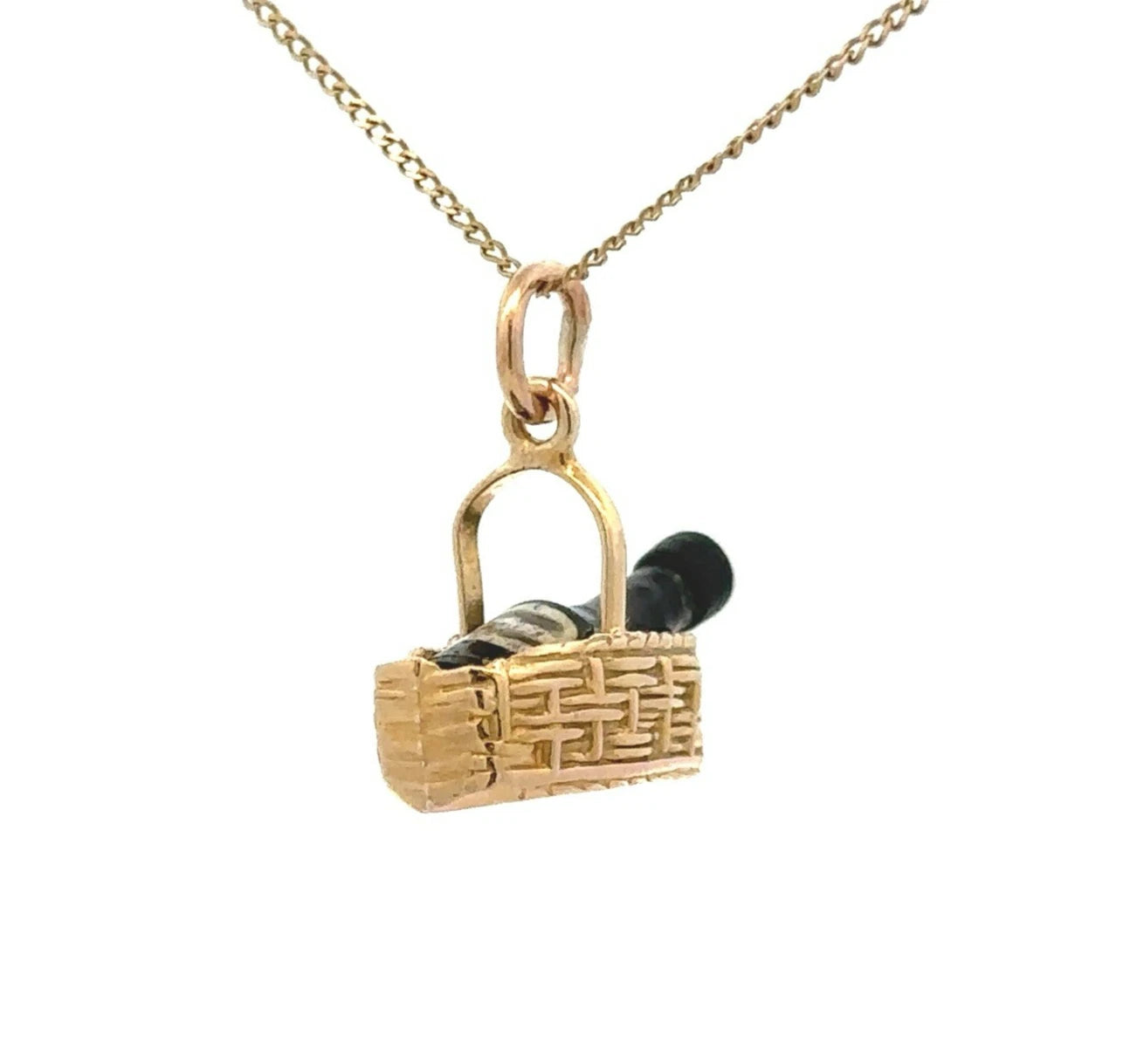 9Ct Yellow Gold Vintage Georg Jensen 1970 London Wine Bottle in Pouring Basket