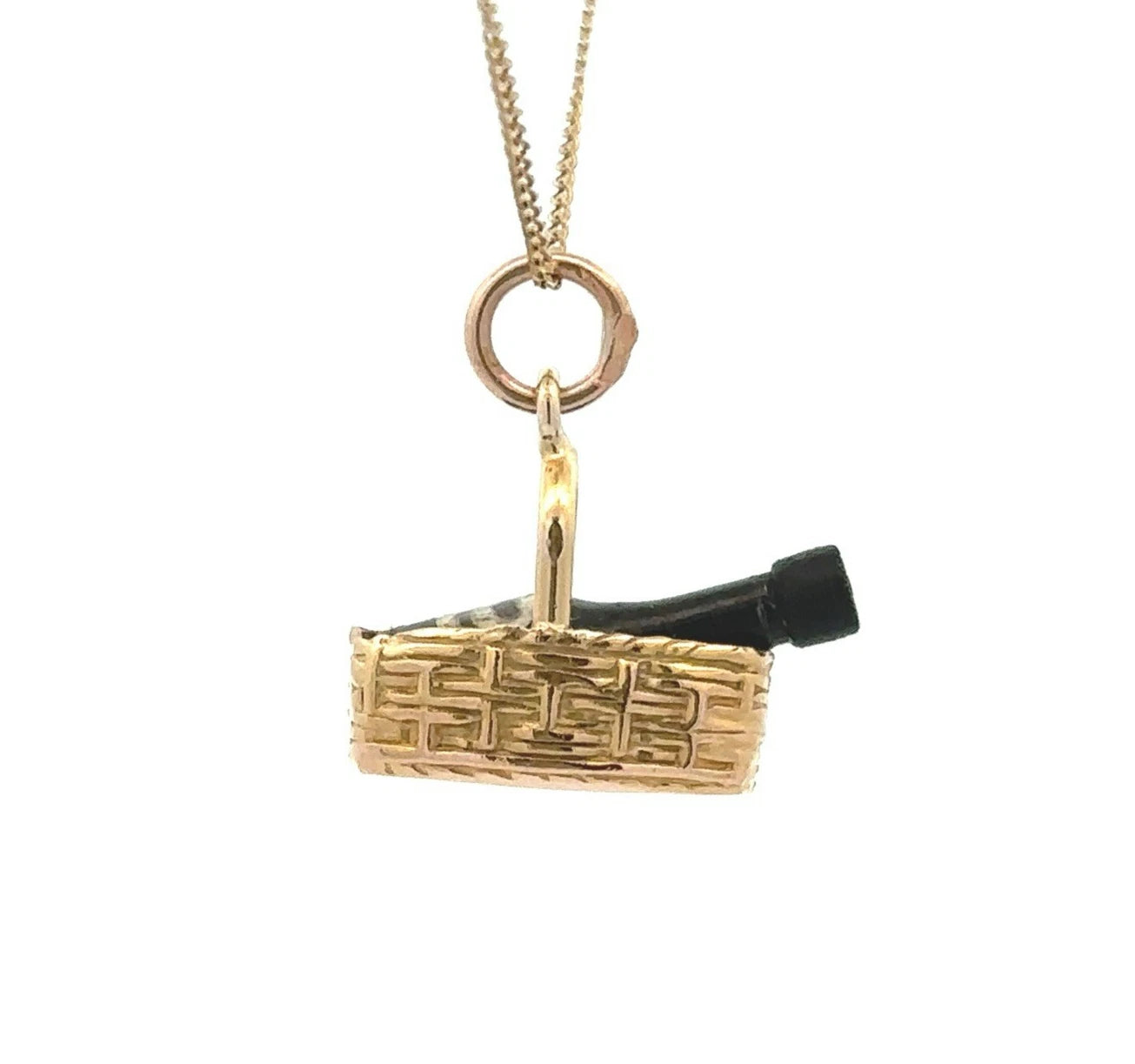 9Ct Yellow Gold Vintage Georg Jensen 1970 London Wine Bottle in Pouring Basket