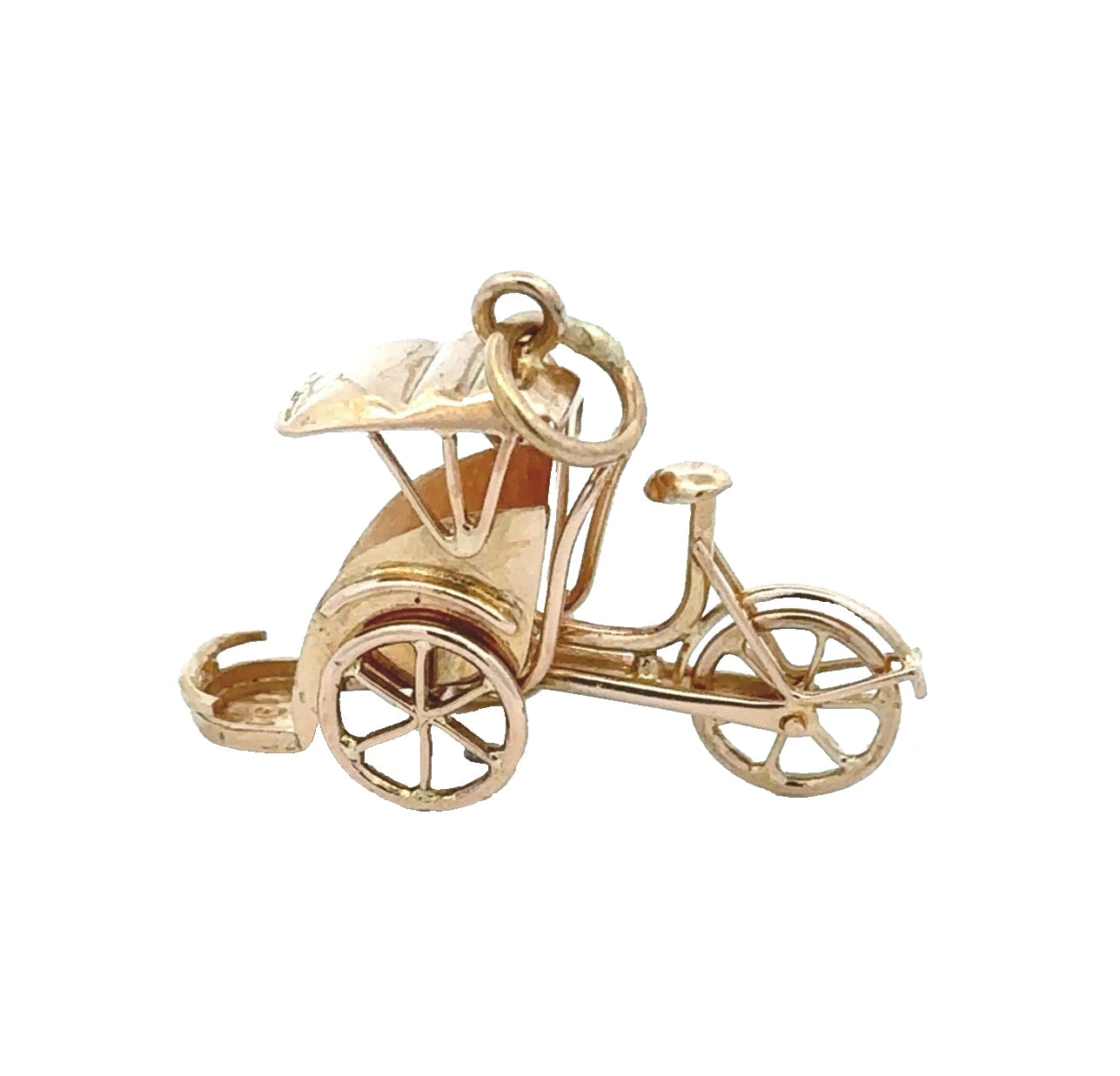 18Ct Yellow Gold Vintage Rickshaw Tricycle Carriage With Moveable Wheels Charm