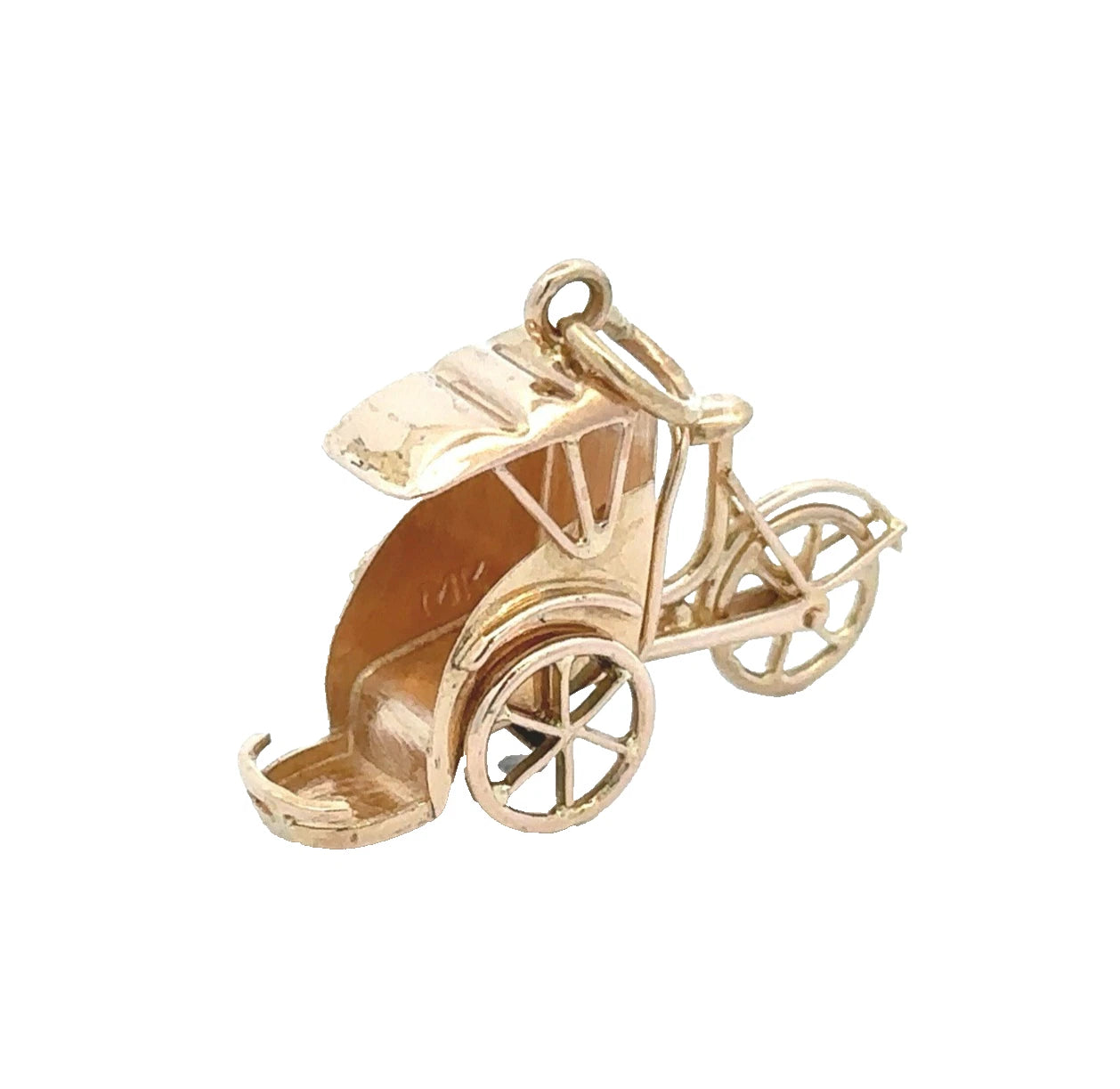 18Ct Yellow Gold Vintage Rickshaw Tricycle Carriage With Moveable Wheels Charm