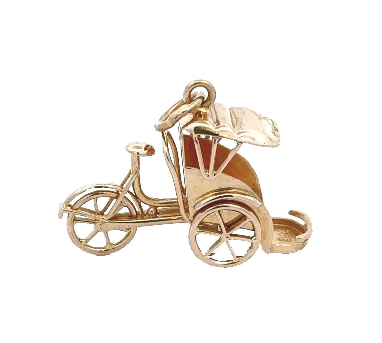 18Ct Yellow Gold Vintage Rickshaw Tricycle Carriage With Moveable Wheels Charm