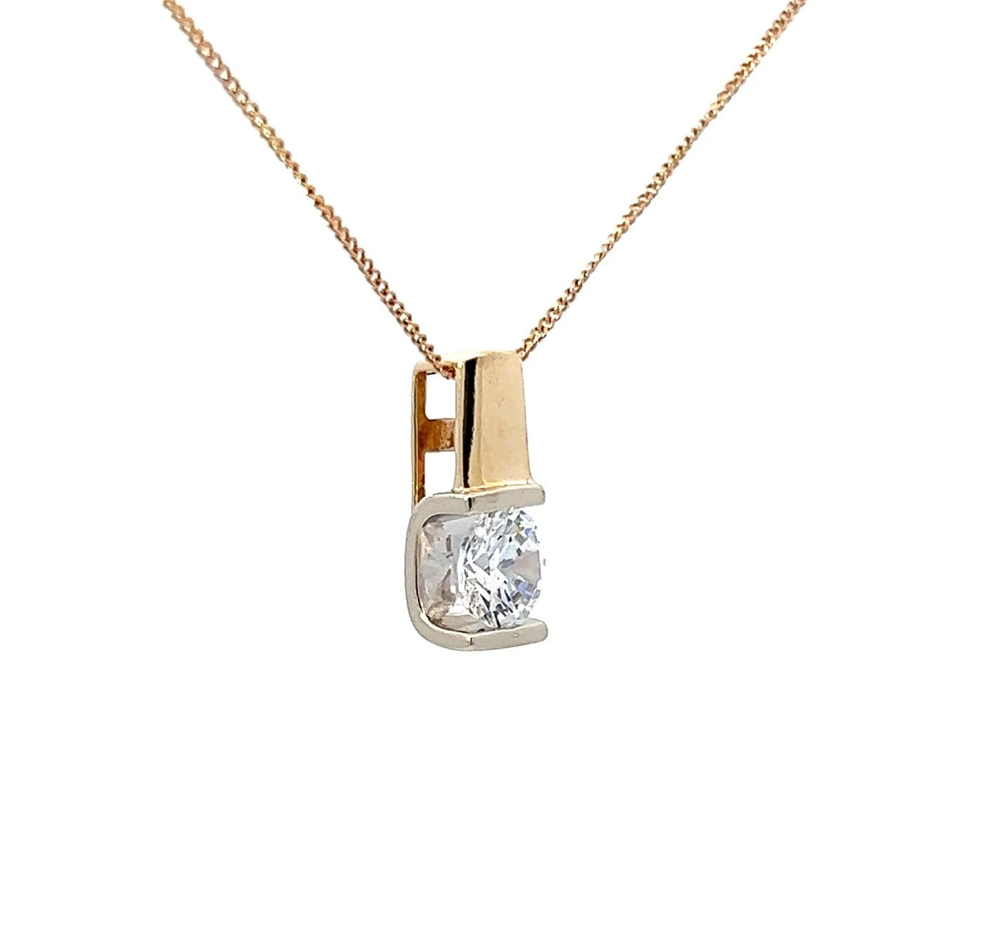 14Ct Yellow Gold CZ Solitaire Pendant