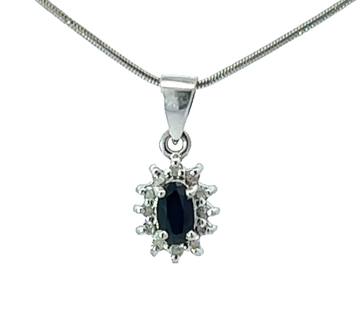 9Ct White Gold Diamond & Blue Gemstone Floral Pendant