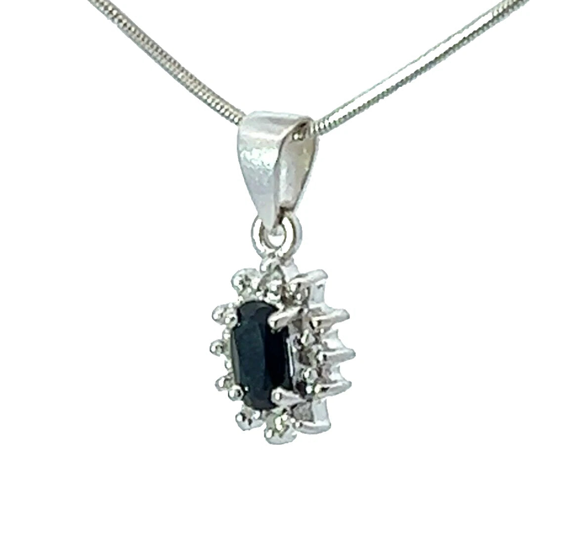 9Ct White Gold Diamond & Blue Gemstone Floral Pendant