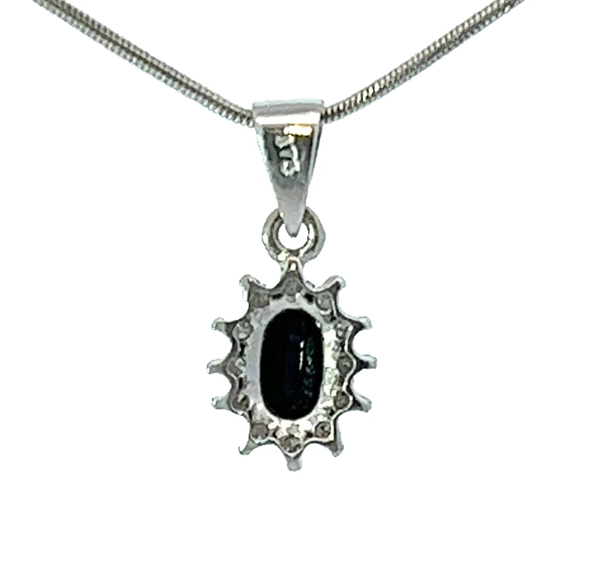 9Ct White Gold Diamond & Blue Gemstone Floral Pendant