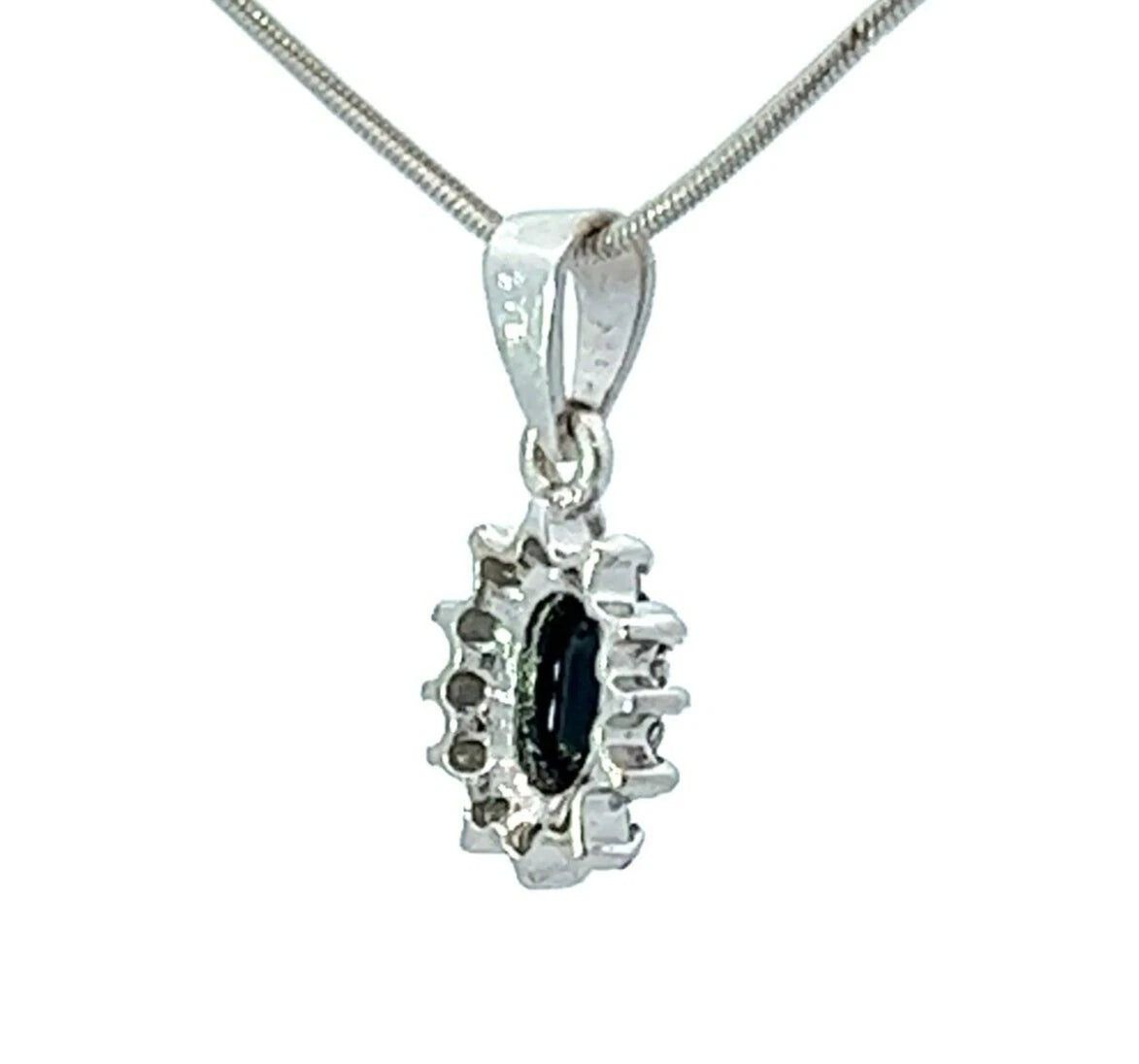 9Ct White Gold Diamond & Blue Gemstone Floral Pendant