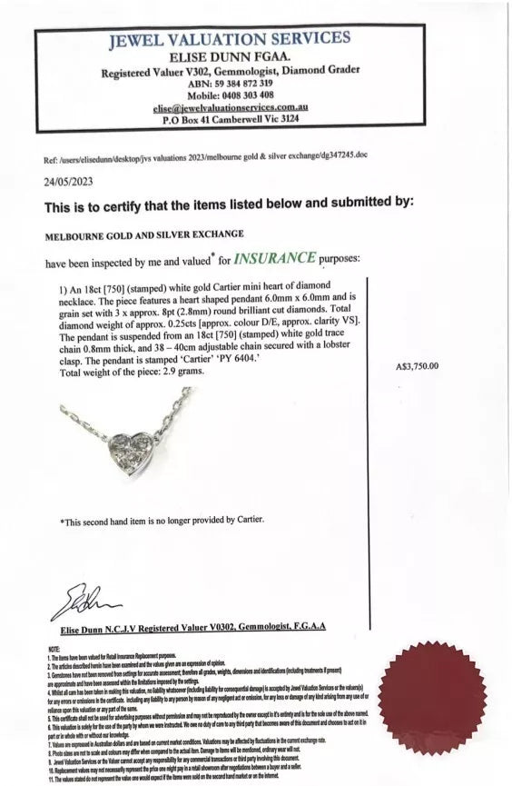 18Ct White Gold Cartier Mini Heart Of Diamond Necklace