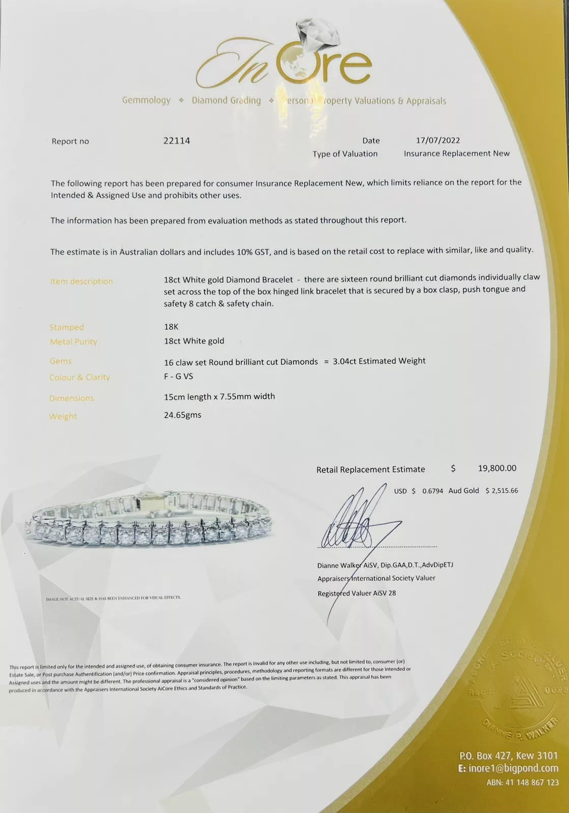 18Ct White Gold 3.04 Carat TW Diamond Bracelet 15cm