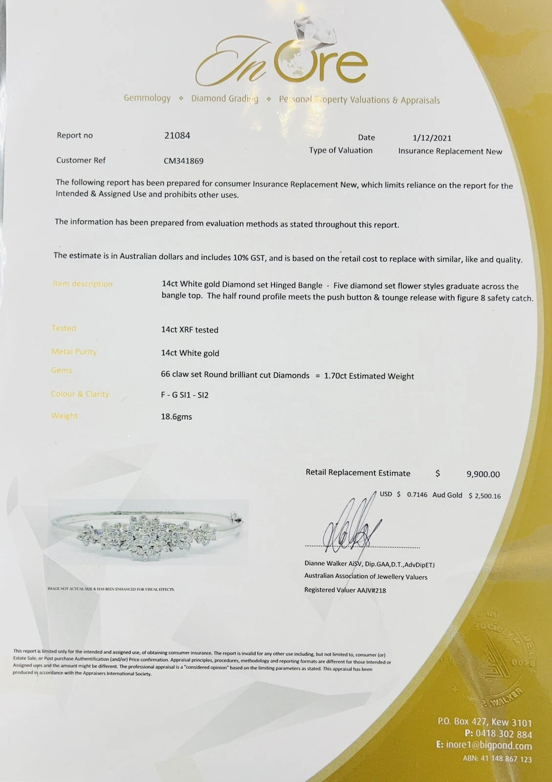 14Ct White Gold 1.70 Carat TW Diamond Hinge Bangle