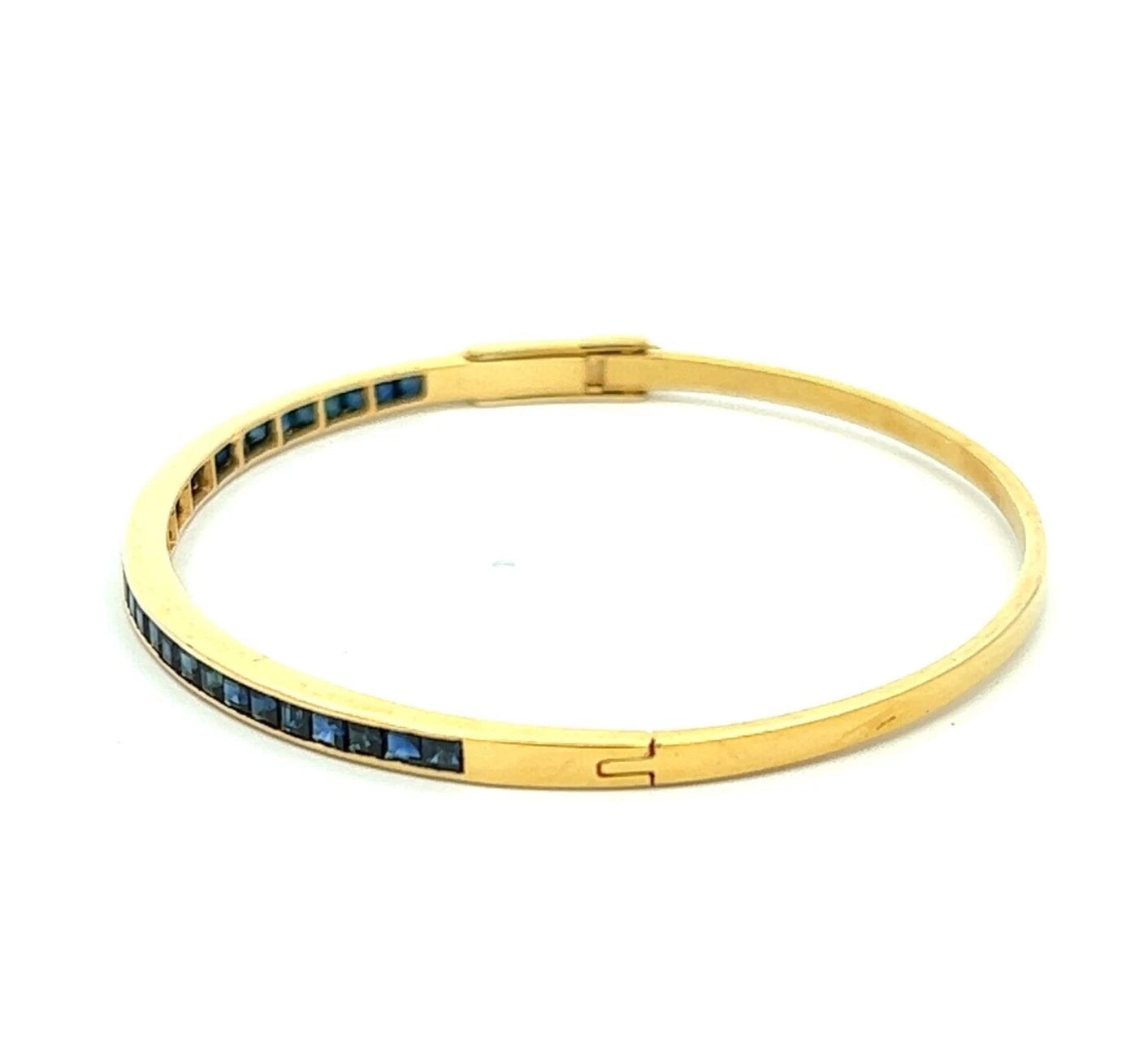 14Ct Yellow Gold Blue Sapphire Hinge Bangle