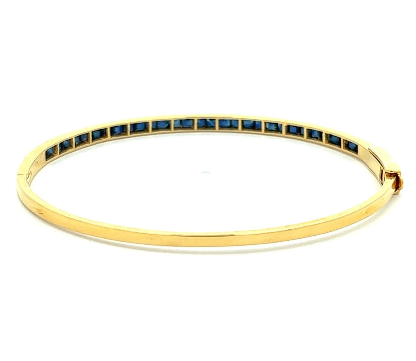 14Ct Yellow Gold Blue Sapphire Hinge Bangle