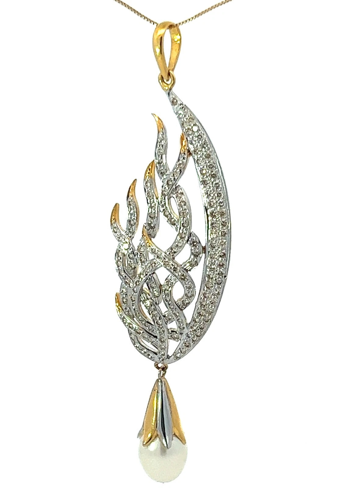 14Ct Two-Tone Gold 0.36 Carat TW Diamond & Pearl Look Statement Pendant