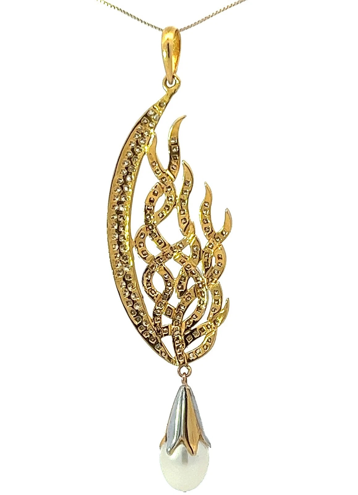 14Ct Two-Tone Gold 0.36 Carat TW Diamond & Pearl Look Statement Pendant