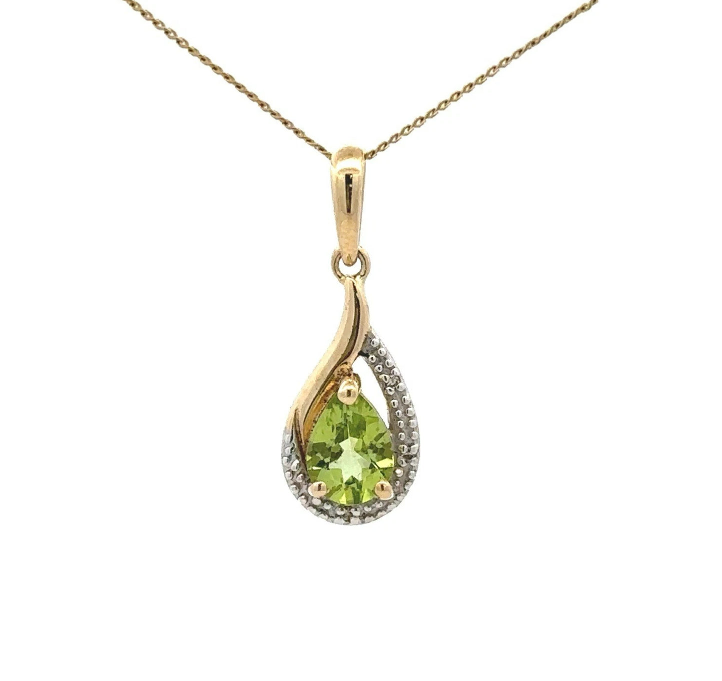 9Ct Two-Tone Gold Peridot & Diamond Accent Pendant