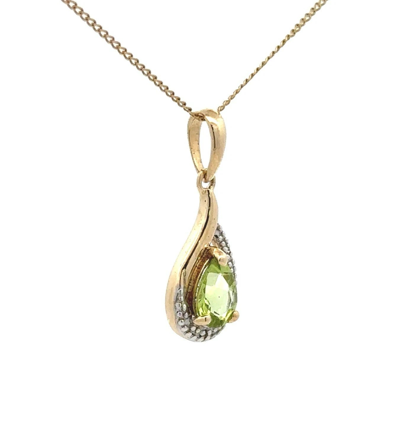 9Ct Two-Tone Gold Peridot & Diamond Accent Pendant