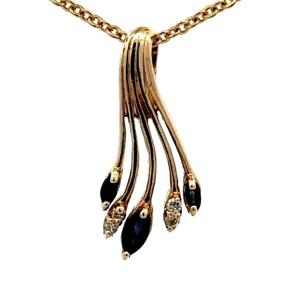 9Ct Yellow Gold Sapphire and Diamond Set Pendant