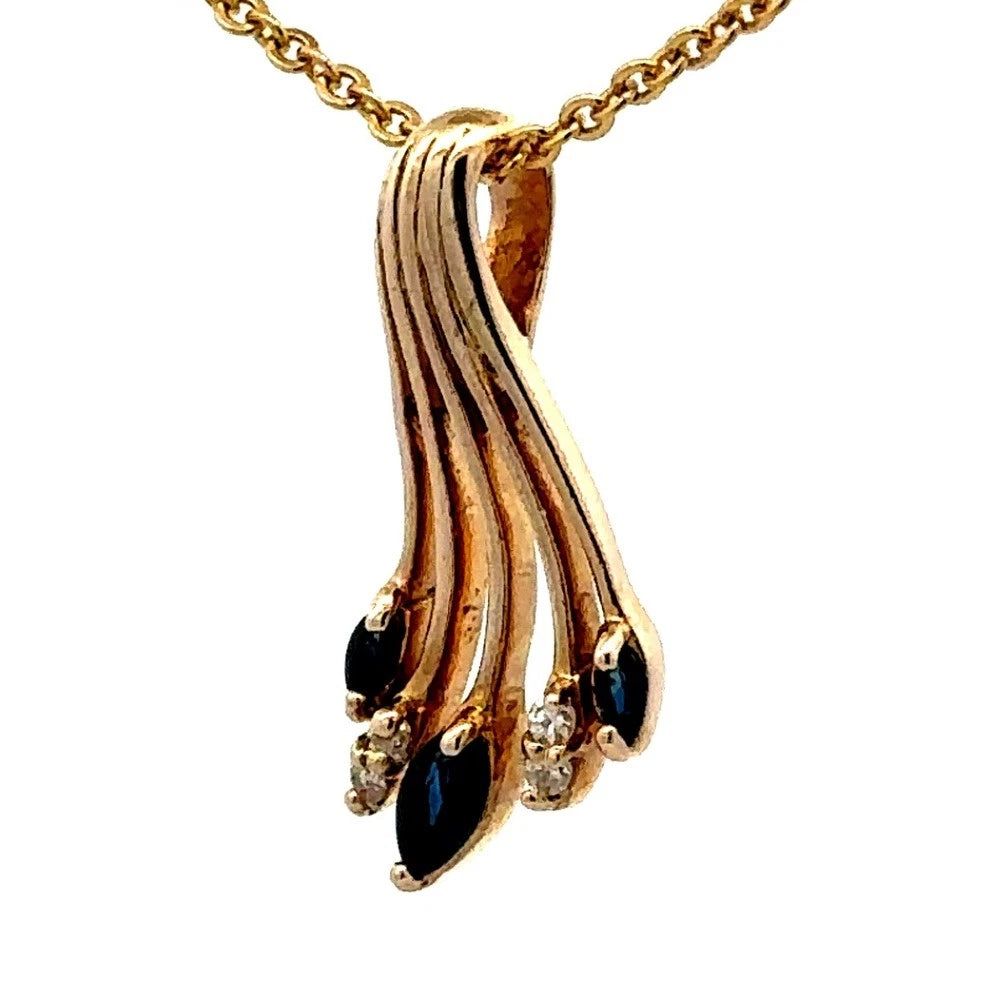 9Ct Yellow Gold Sapphire and Diamond Set Pendant