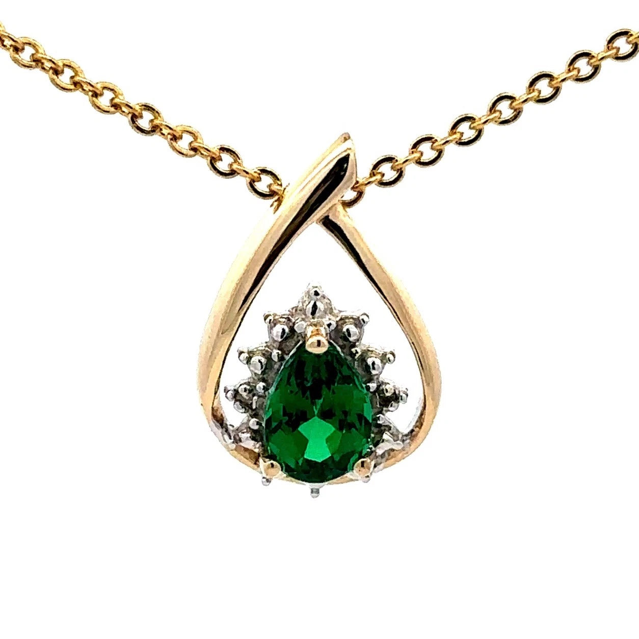 9Ct Yellow Gold Pear Cut Created Emerald Pendant