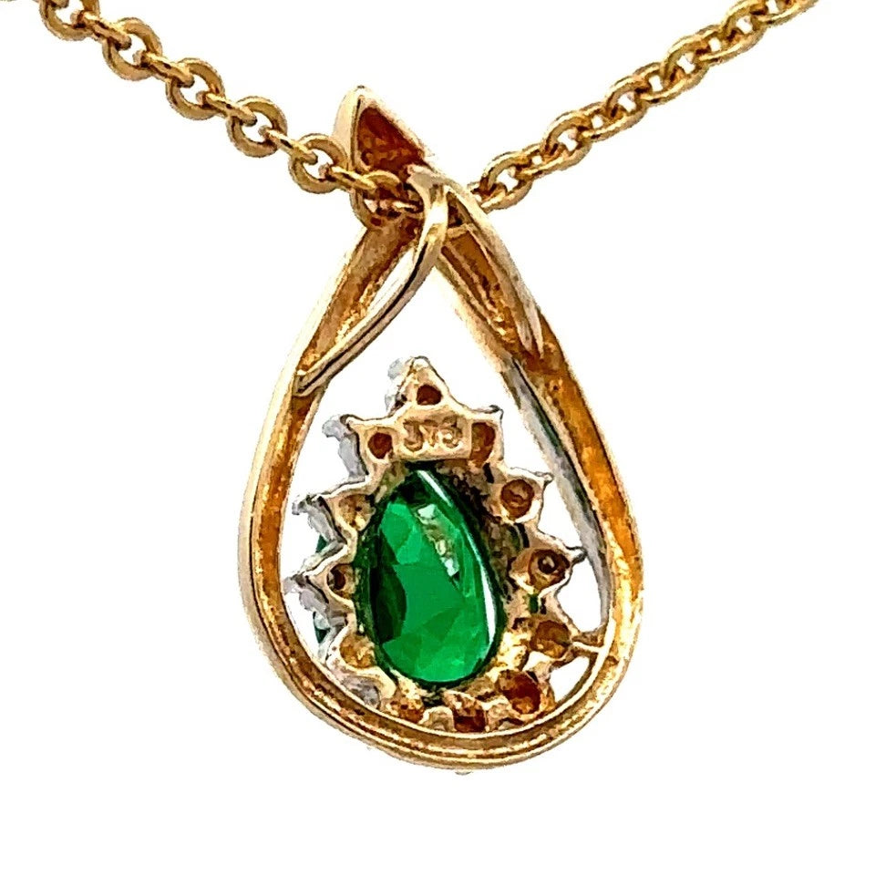 9Ct Yellow Gold Pear Cut Created Emerald Pendant