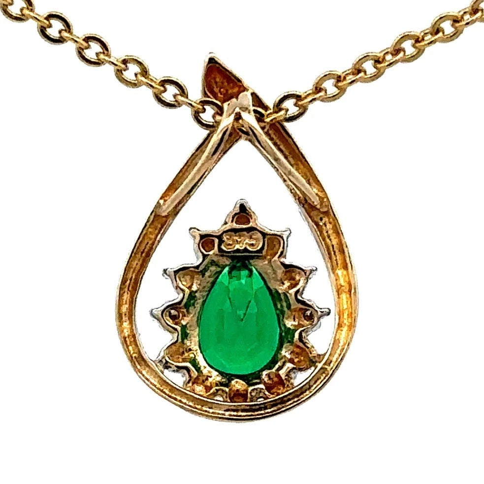 9Ct Yellow Gold Pear Cut Created Emerald Pendant