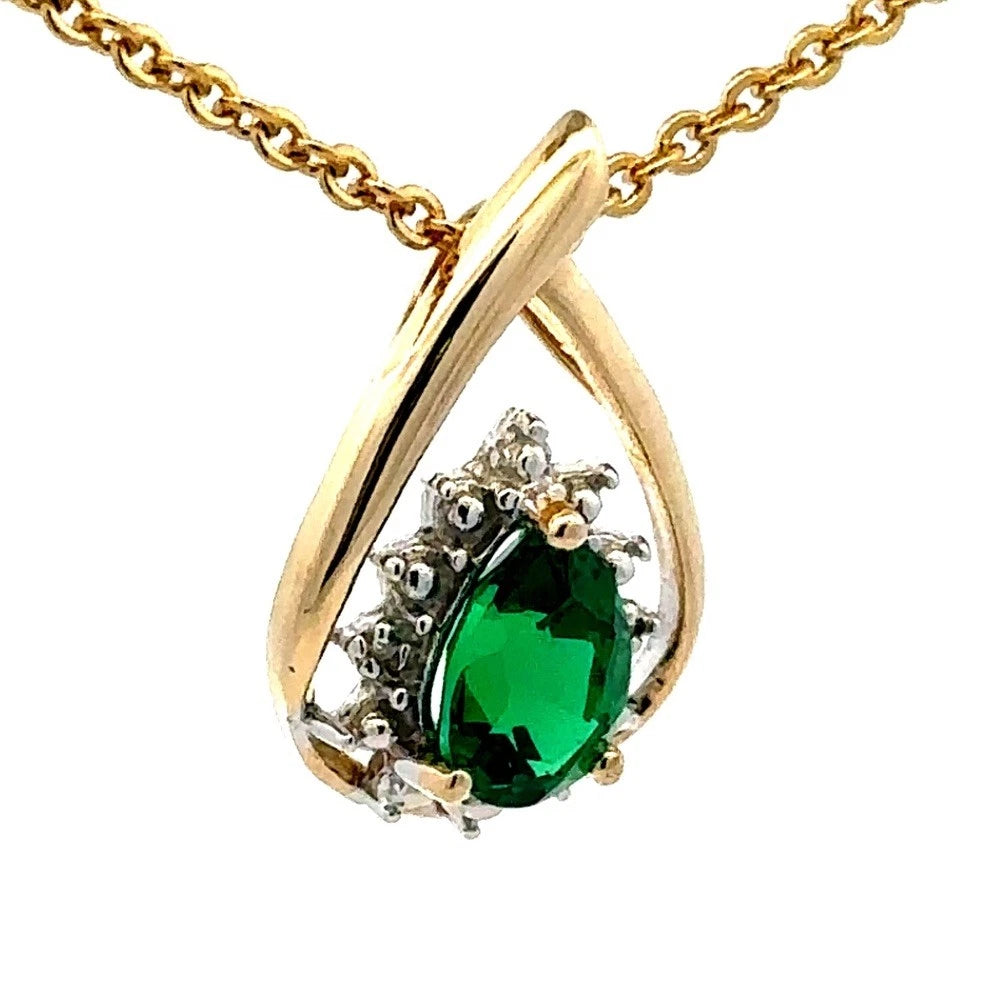 9Ct Yellow Gold Pear Cut Created Emerald Pendant