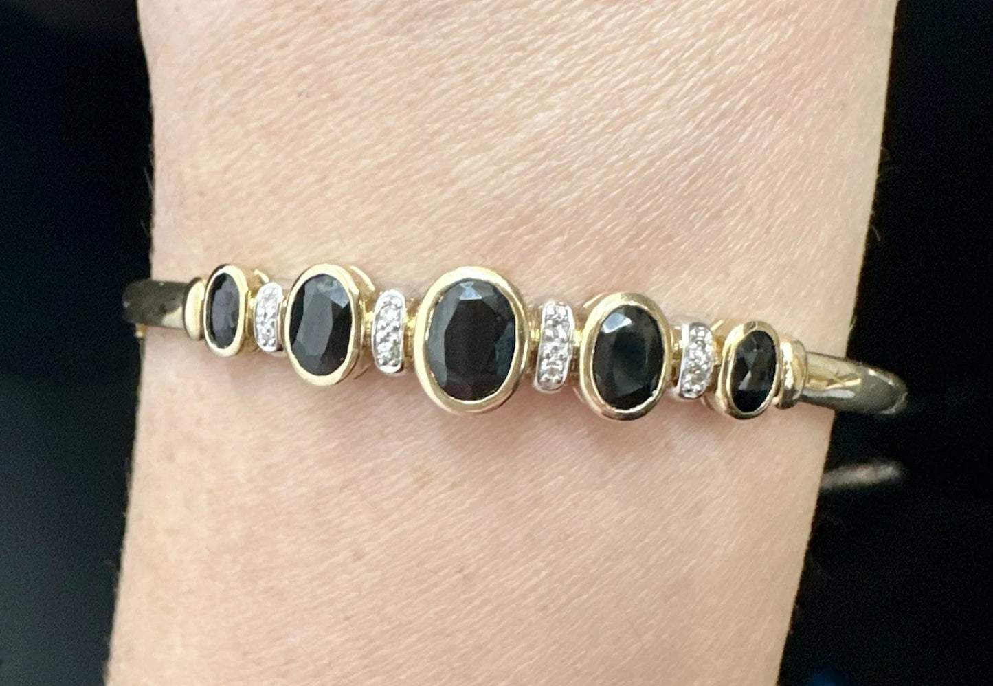 9Ct Yellow Gold Sapphire & Diamond Hinged Bangle