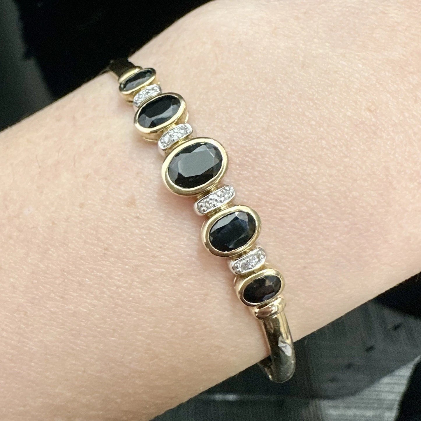 9Ct Yellow Gold Sapphire & Diamond Hinged Bangle