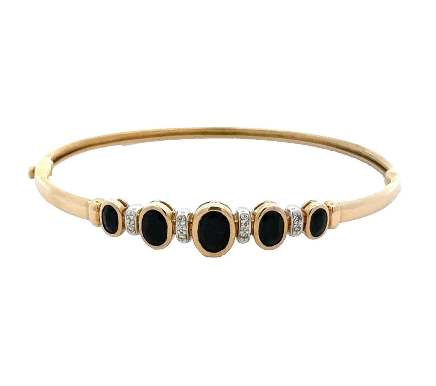 9Ct Yellow Gold Sapphire & Diamond Hinged Bangle