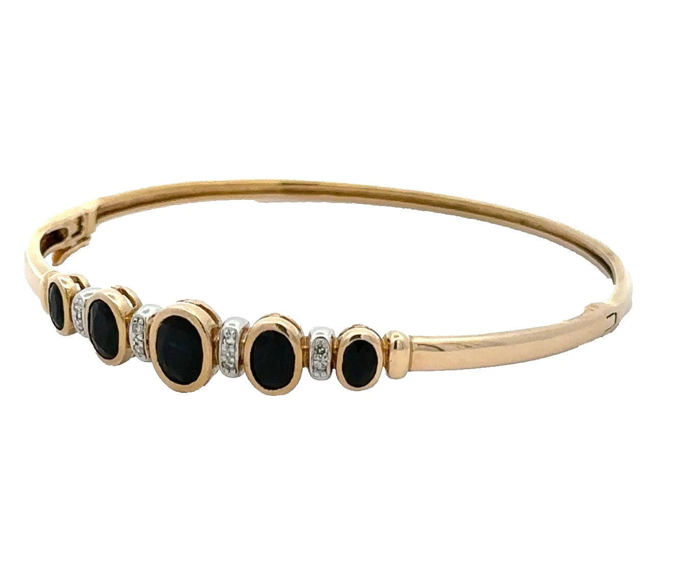 9Ct Yellow Gold Sapphire & Diamond Hinged Bangle