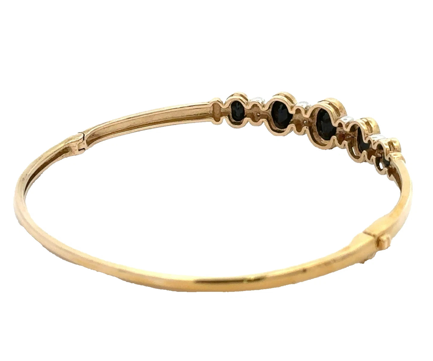9Ct Yellow Gold Sapphire & Diamond Hinged Bangle