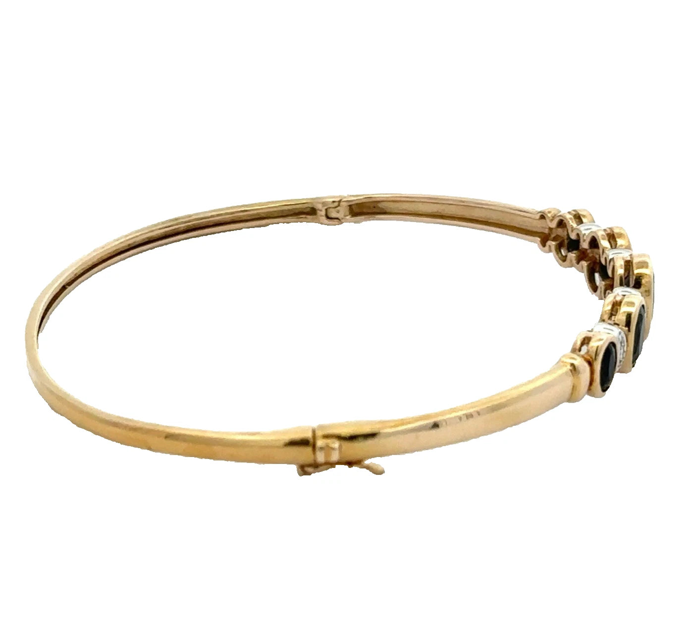 9Ct Yellow Gold Sapphire & Diamond Hinged Bangle