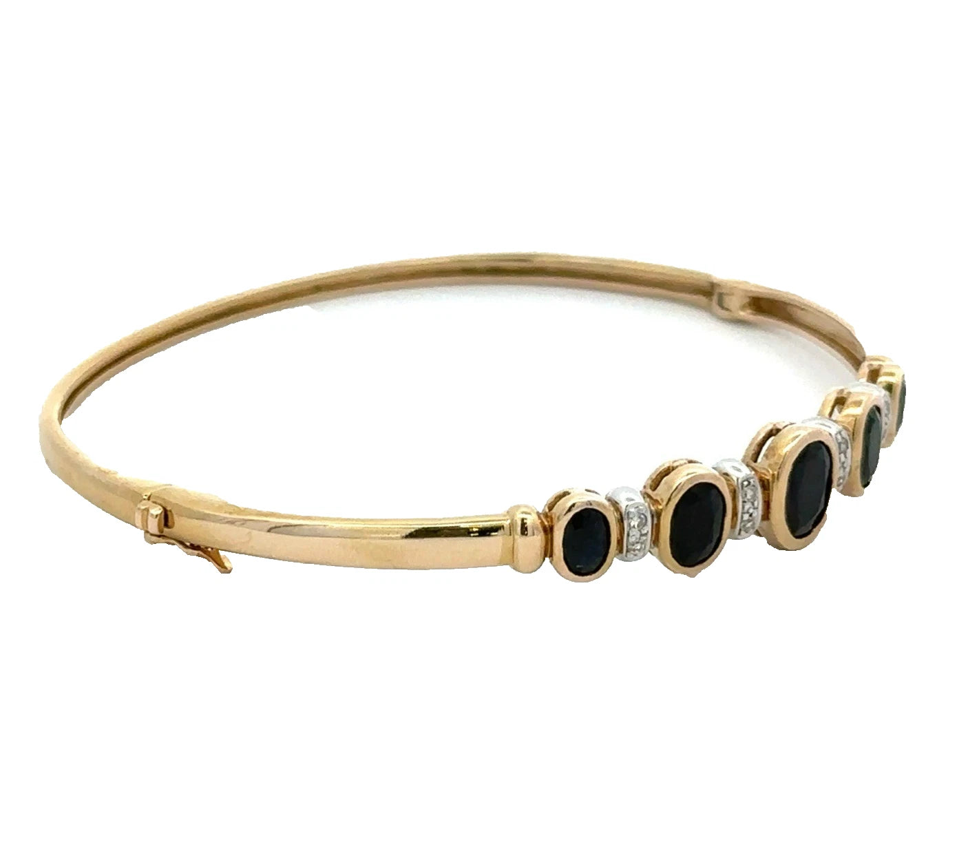 9Ct Yellow Gold Sapphire & Diamond Hinged Bangle