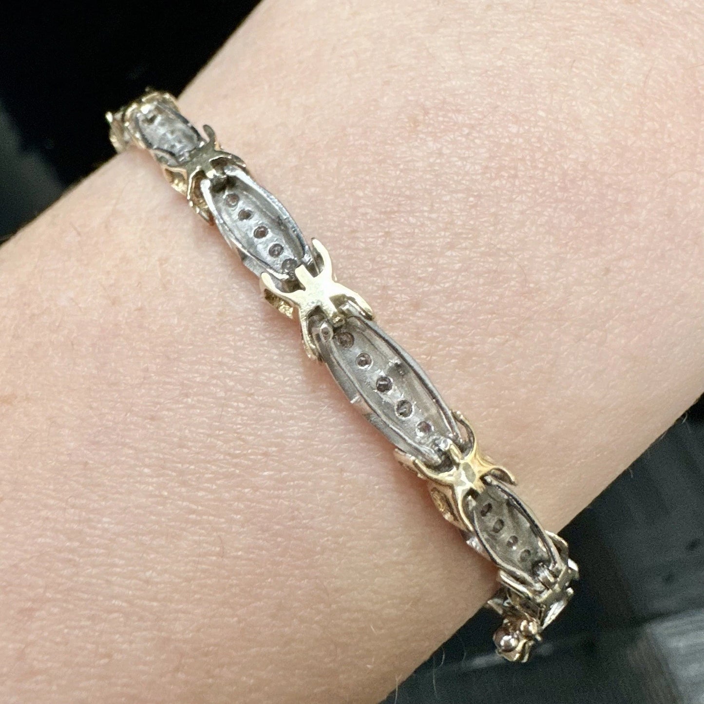 10Ct Two-Tone 1Ct TW Diamond 18cm Bar X Link Tennis Bracelet