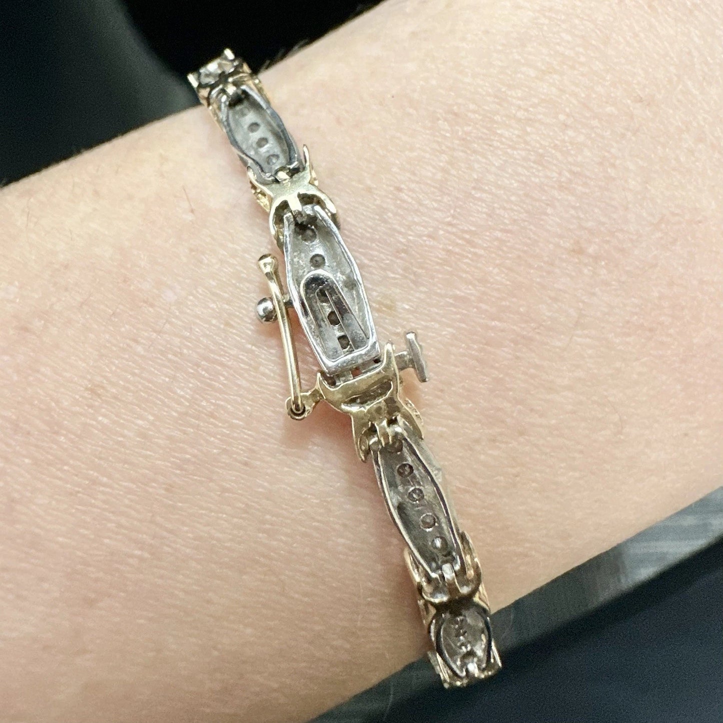 10Ct Two-Tone 1Ct TW Diamond 18cm Bar X Link Tennis Bracelet