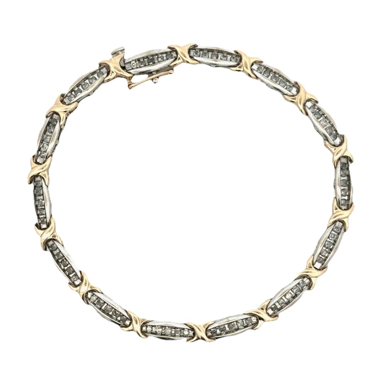 10Ct Two-Tone 1Ct TW Diamond 18cm Bar X Link Tennis Bracelet