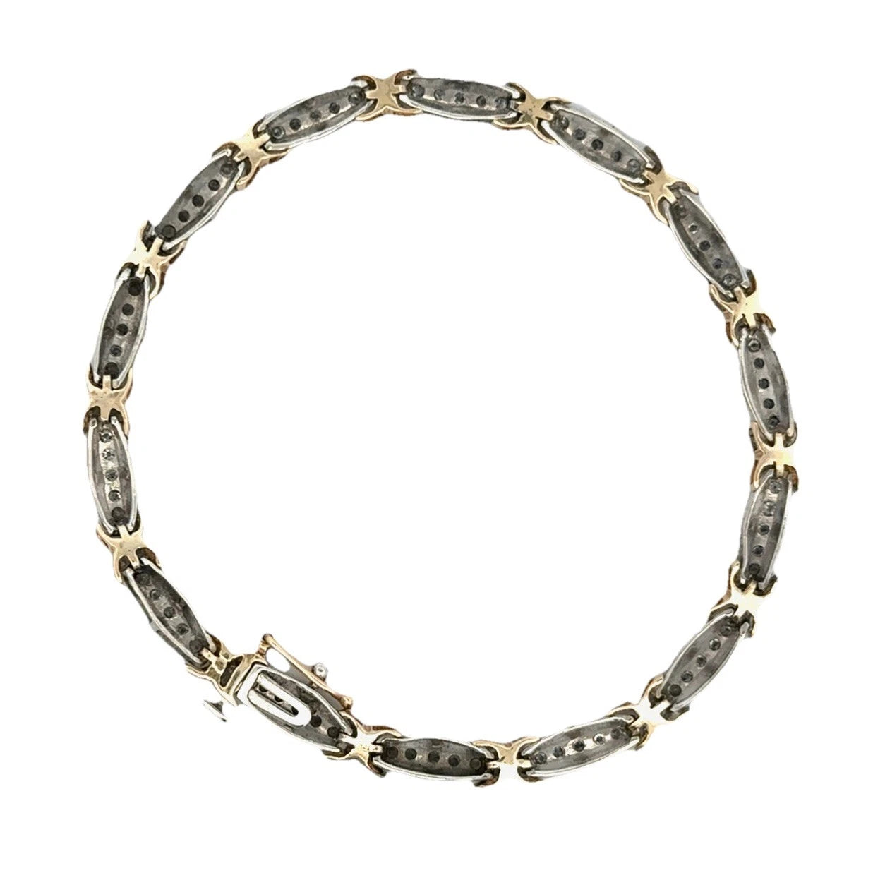 10Ct Two-Tone 1Ct TW Diamond 18cm Bar X Link Tennis Bracelet